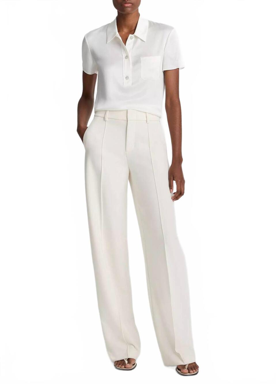 NEW VINCE women's short sleeve button polo shirt in offwh